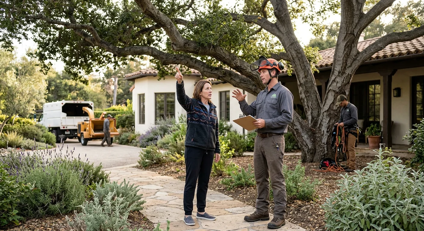Decaying tree stump with surface roots in a Montecito backyard needing removal