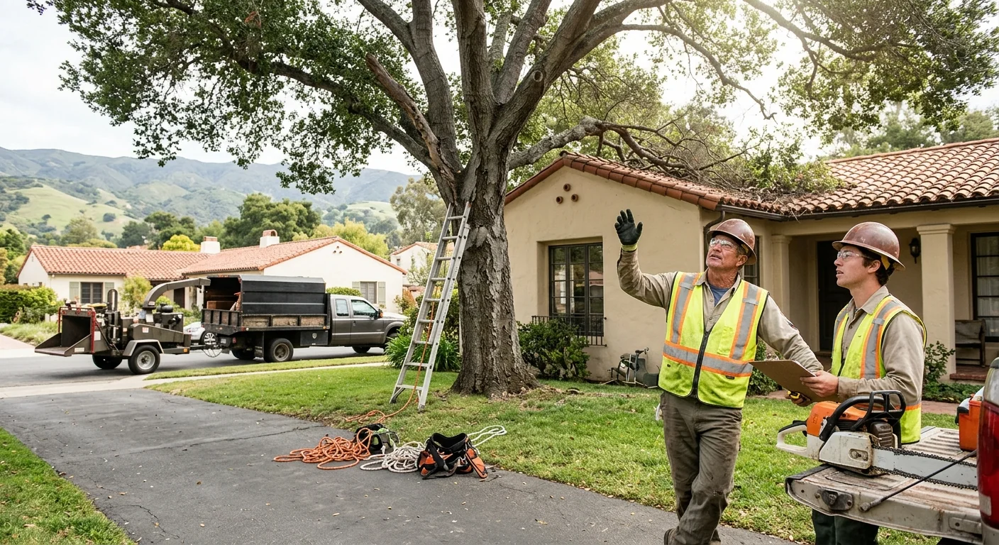Cracked branch union on a mature tree above a Montecito home