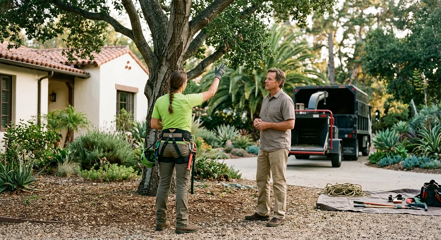 Arborist planting a young shade tree in a Montecito residential yard