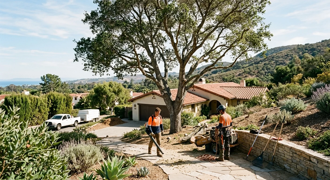 Freshly thinned coastal oak canopy on a Montecito hillside property