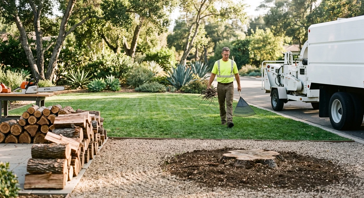 Finished tidy yard with debris cleared after tree removal in Montecito