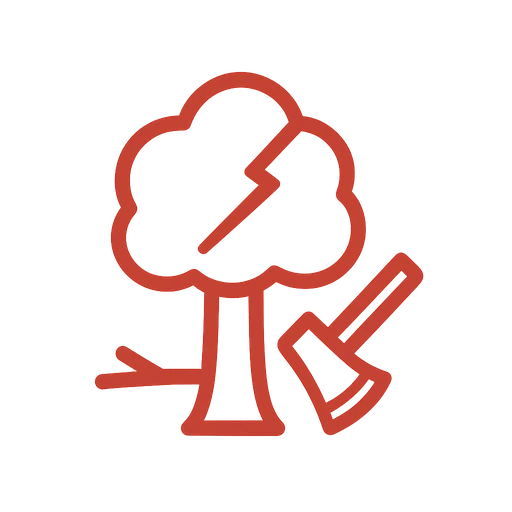 Line icon of a broken tree with wind lines