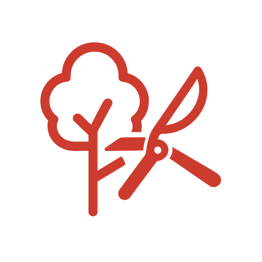 Line icon of a tree with a hand pruning a limb